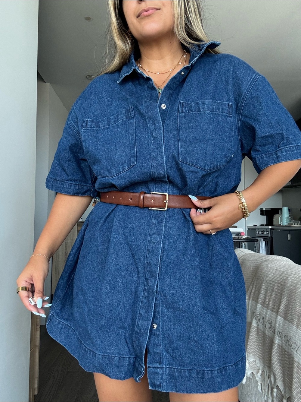 Women's Dark Blue Denim Shirt Dress (belt not included)